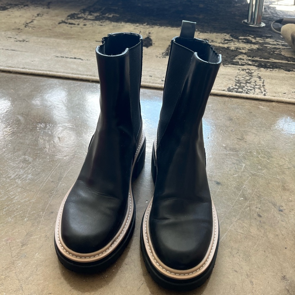 Nordstrom Open Edit Mira Lug Sole. Black Faux Leather Chelsea Boots.
